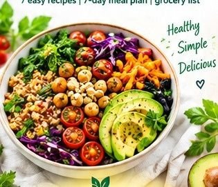 Colorful vegan bowl with chickpeas, avocado and greens